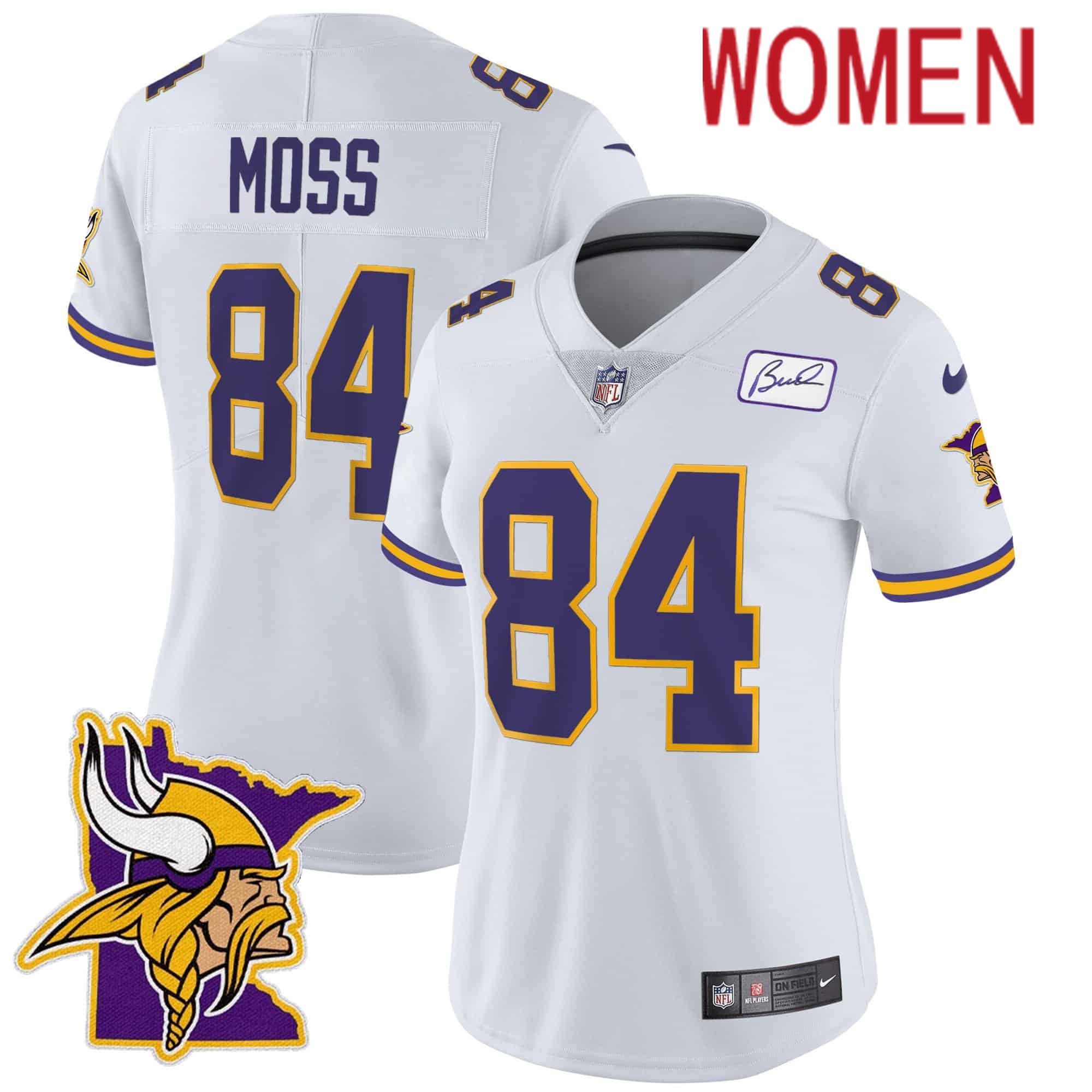 Women Minnesota Vikings #84 Moss White 2024 Nike Patch Classic Limited NFL Jersey